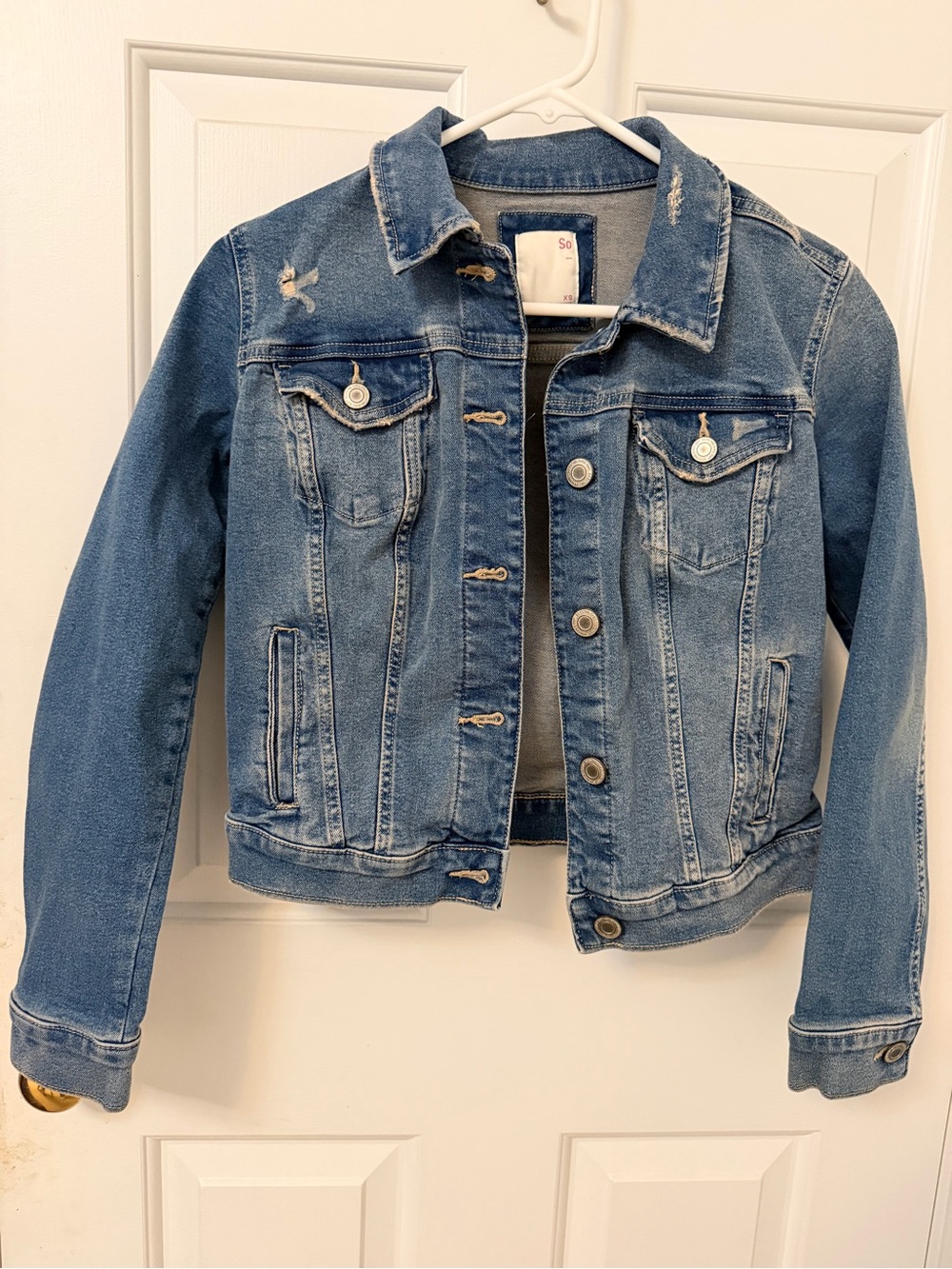 SO Cropped Blue Distressed Denim Jacket